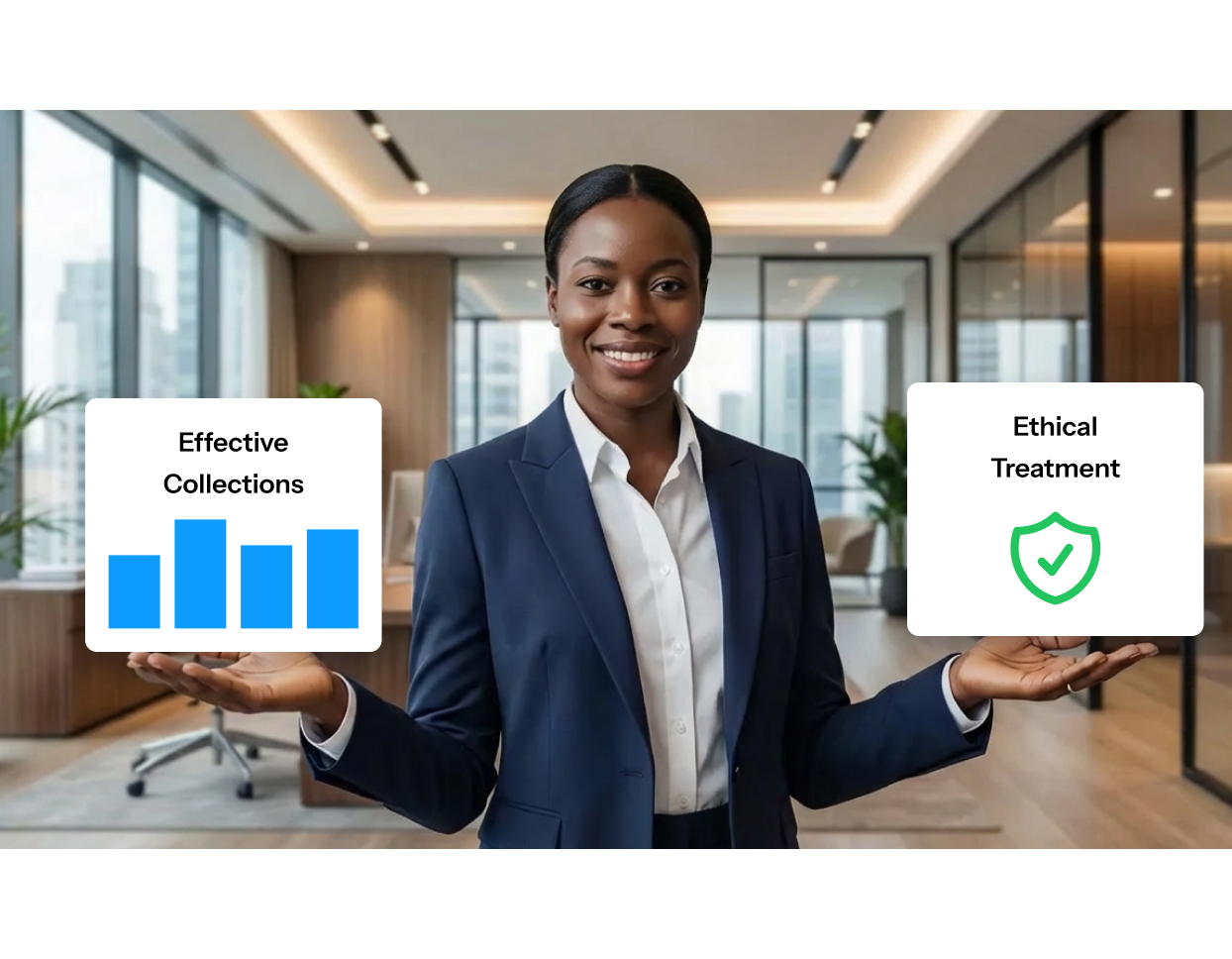 Professional in office representing ethical collections