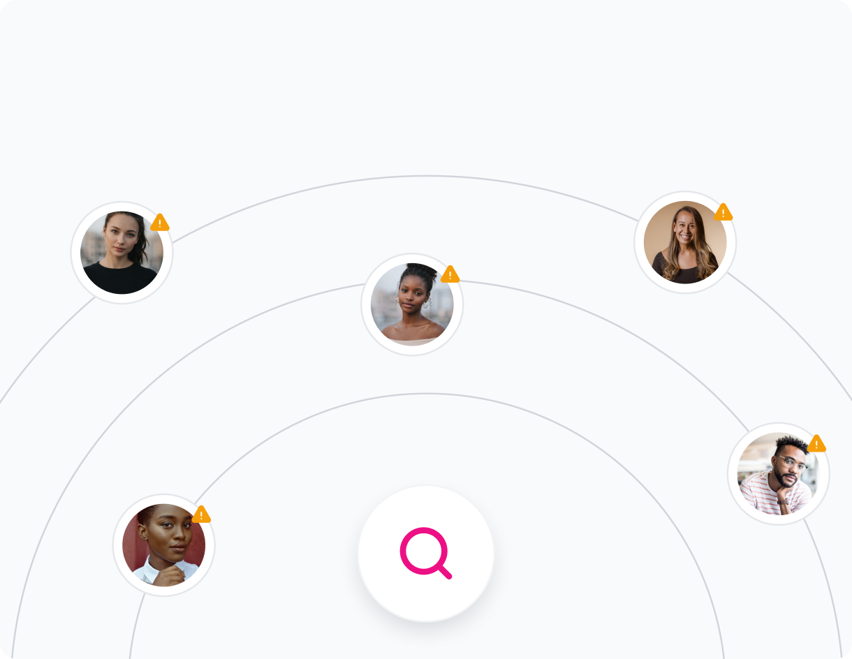 Conceptual diagram: search across borrower profiles with outdated contact signals